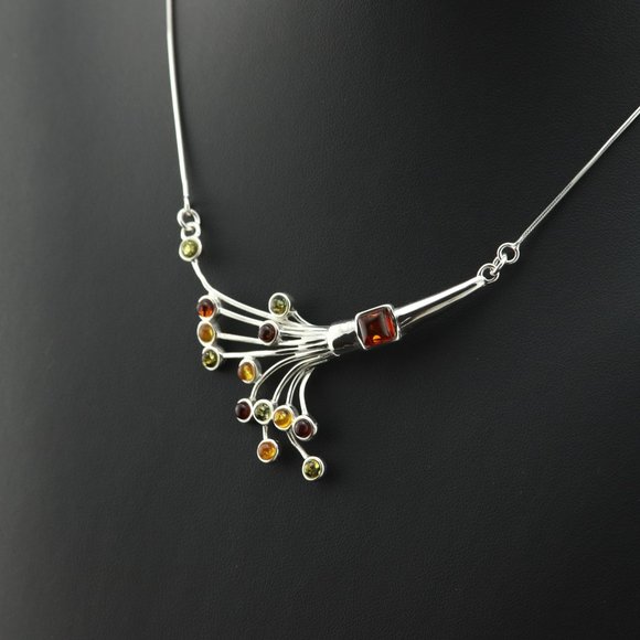 Sterling silver necklace with natural Baltic amber, 925 sterling silver necklace - Picture 9 of 16